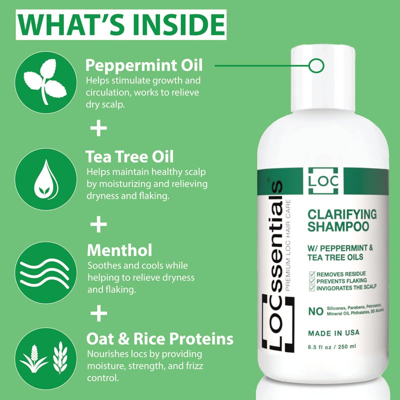 LOCssentials Clarifying Shampoo for Locs â€“ Professional Loc Shampoo for Dreads, Twists, Braids, Interlocks, Microlocs, Dreadlocks, Faux Locs Crochet Hair â€“ with Peppermint and Tea Tree Oils - Image 3