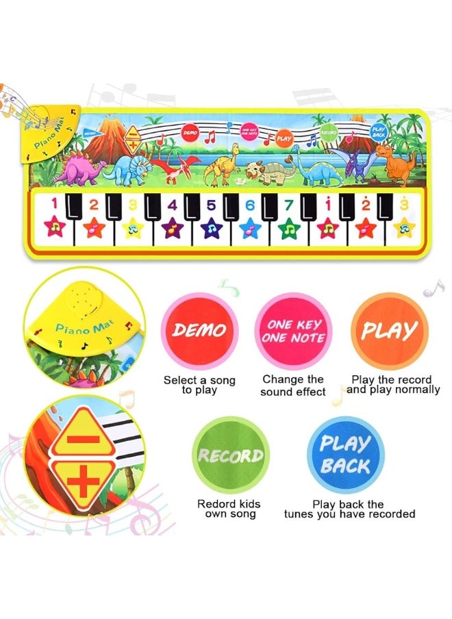 M SANMERSEN - M SANMERSEN Piano Mat for Kids, 43â€ x 14â€ Floor Piano Keyboard Mat Carpet Touch Playmat with 10 Demo Songs/ 8 Dinosaur Sounds, Musical Mat Toys Gift for 1 2 3 4 5 Years Old Baby Boys Girls - Image 1