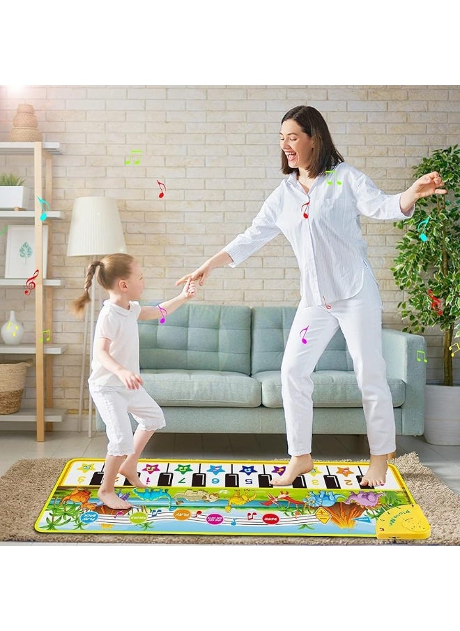 M SANMERSEN - M SANMERSEN Piano Mat for Kids, 43â€ x 14â€ Floor Piano Keyboard Mat Carpet Touch Playmat with 10 Demo Songs/ 8 Dinosaur Sounds, Musical Mat Toys Gift for 1 2 3 4 5 Years Old Baby Boys Girls - Image 1