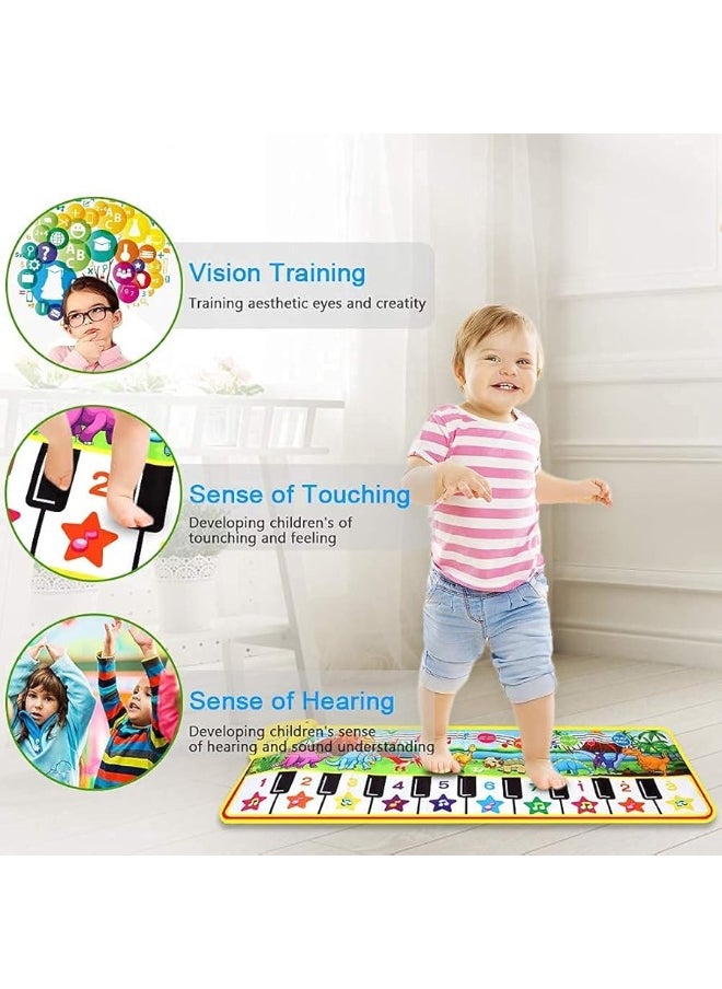 M SANMERSEN - M SANMERSEN Piano Mat for Kids, 43â€ x 14â€ Floor Piano Keyboard Mat Carpet Touch Playmat with 10 Demo Songs/ 8 Dinosaur Sounds, Musical Mat Toys Gift for 1 2 3 4 5 Years Old Baby Boys Girls - Image 1