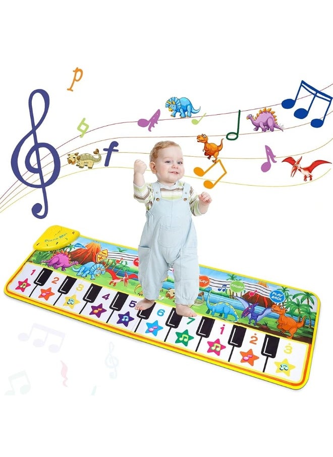 M SANMERSEN - M SANMERSEN Piano Mat for Kids, 43â€ x 14â€ Floor Piano Keyboard Mat Carpet Touch Playmat with 10 Demo Songs/ 8 Dinosaur Sounds, Musical Mat Toys Gift for 1 2 3 4 5 Years Old Baby Boys Girls - Image 1