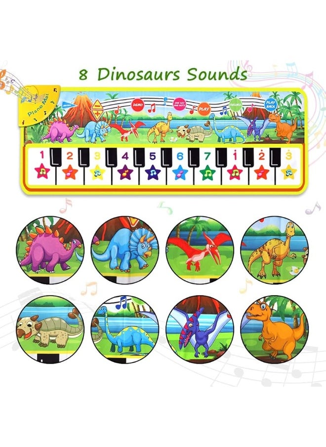 M SANMERSEN - M SANMERSEN Piano Mat for Kids, 43â€ x 14â€ Floor Piano Keyboard Mat Carpet Touch Playmat with 10 Demo Songs/ 8 Dinosaur Sounds, Musical Mat Toys Gift for 1 2 3 4 5 Years Old Baby Boys Girls - Image 1