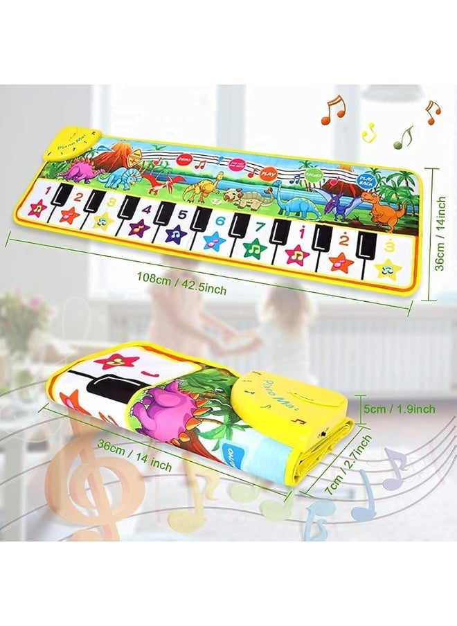 M SANMERSEN - M SANMERSEN Piano Mat for Kids, 43â€ x 14â€ Floor Piano Keyboard Mat Carpet Touch Playmat with 10 Demo Songs/ 8 Dinosaur Sounds, Musical Mat Toys Gift for 1 2 3 4 5 Years Old Baby Boys Girls - Image 1