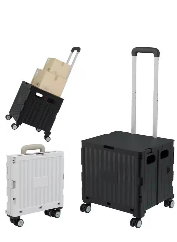 DUNISO Folding Shopping Cart，Portable Rolling Crate Handcart with Lid and 2 Wheels，Adjustable Height Small Cart, Suitable for Mobile, Grocery Shopping, Luggage, Black  - Image 1