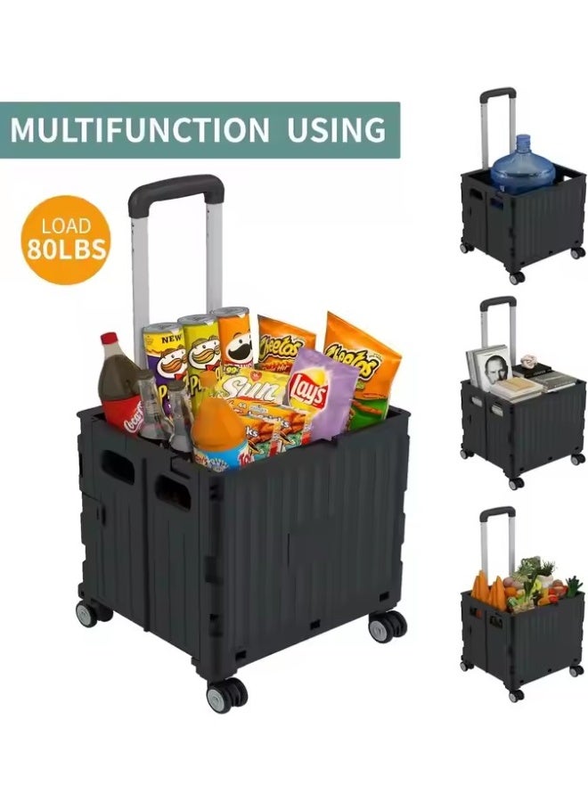 DUNISO Folding Shopping Cart，Portable Rolling Crate Handcart with Lid and 2 Wheels，Adjustable Height Small Cart, Suitable for Mobile, Grocery Shopping, Luggage, Black  - Image 2