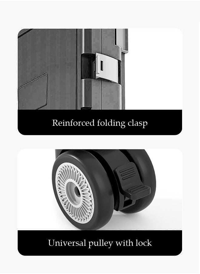 DUNISO - Folding shopping cart, portable small cart with lid and two pulleys, adjustable height, suitable for mobile, grocery shopping, luggage, black - Image 1