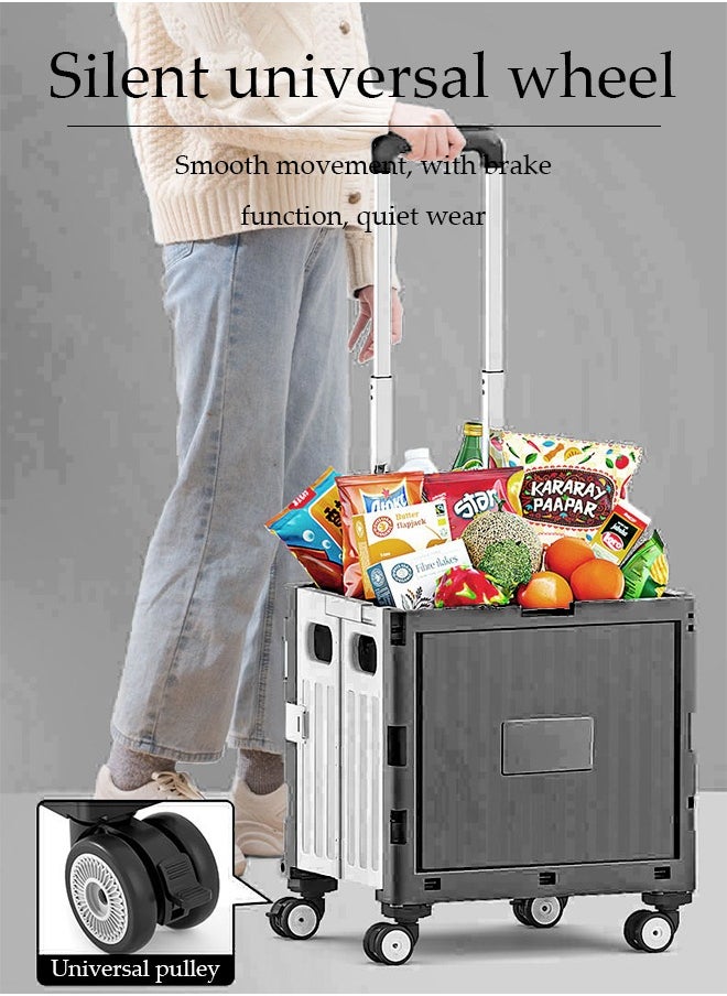 DUNISO - Folding shopping cart, portable small cart with lid and two pulleys, adjustable height, suitable for mobile, grocery shopping, luggage, black - Image 1
