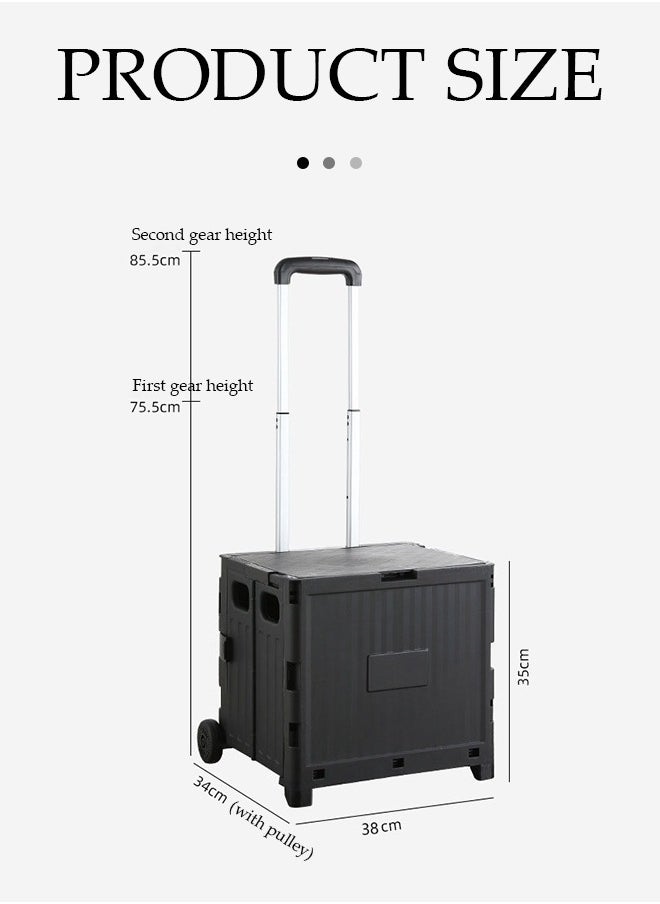 DUNISO - Folding shopping cart, portable small cart with lid and two pulleys, adjustable height, suitable for mobile, grocery shopping, luggage, black - Image 1