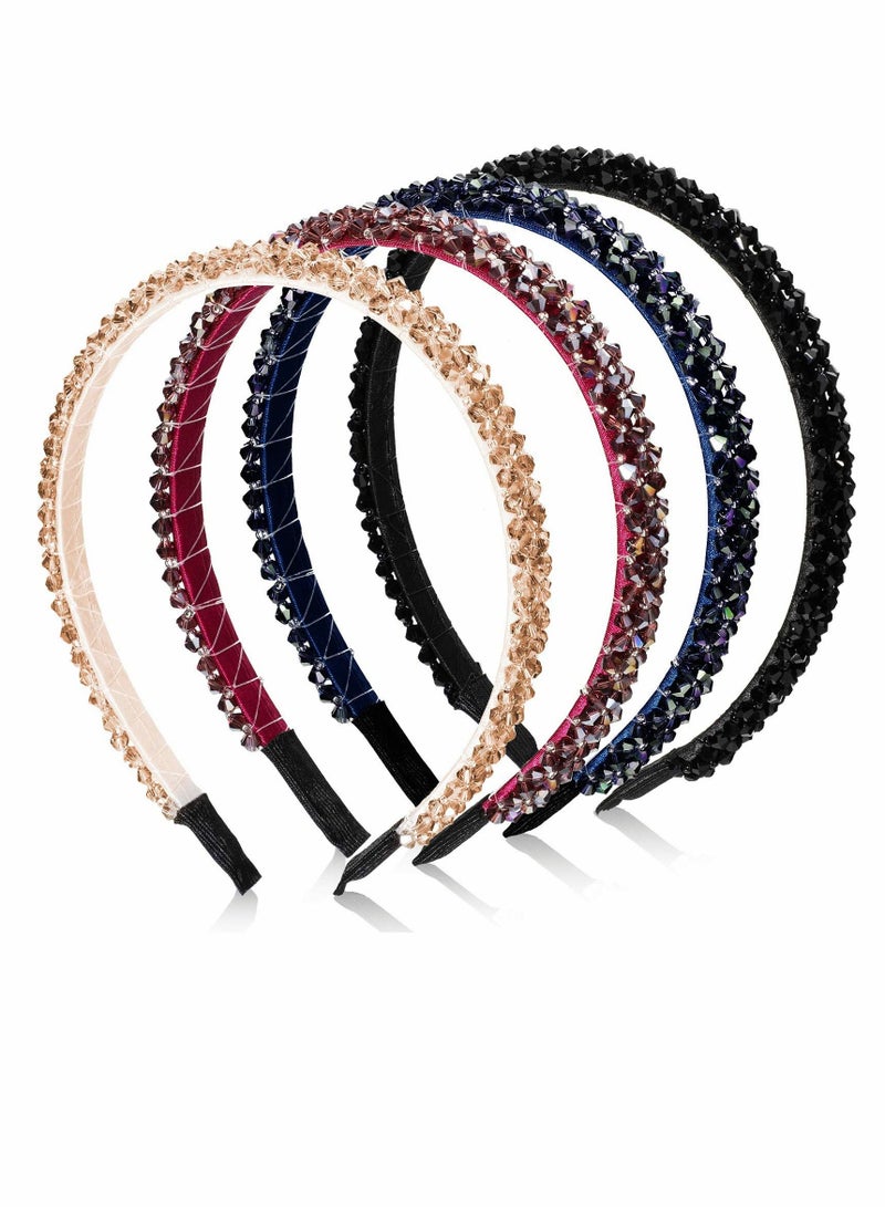 إسكدنيا Headband for Women, Crystal Rhinestone Headbands Shiny Non-Slip Beaded Hairband Bling Hair Bands Accessories Decoration Women Girls (Purple, Black, Champagne, Navy Blue) - Image 1