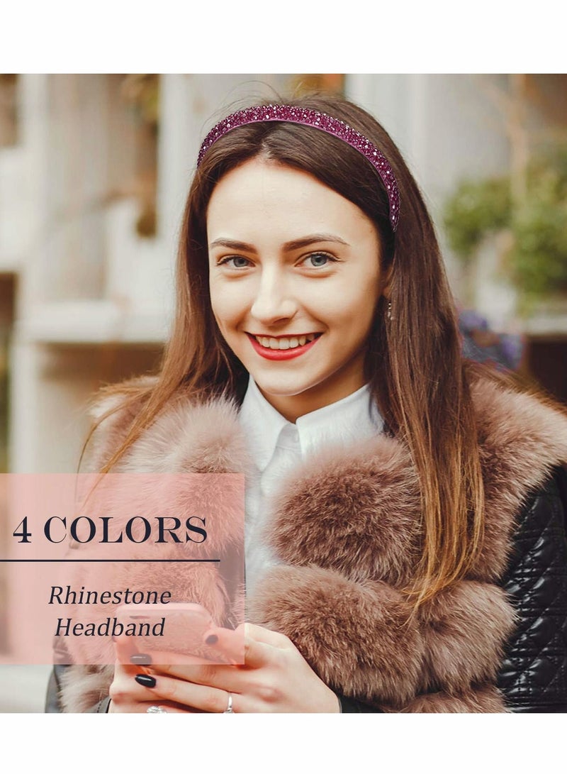 إسكدنيا Headband for Women, Crystal Rhinestone Headbands Shiny Non-Slip Beaded Hairband Bling Hair Bands Accessories Decoration Women Girls (Purple, Black, Champagne, Navy Blue) - Image 5