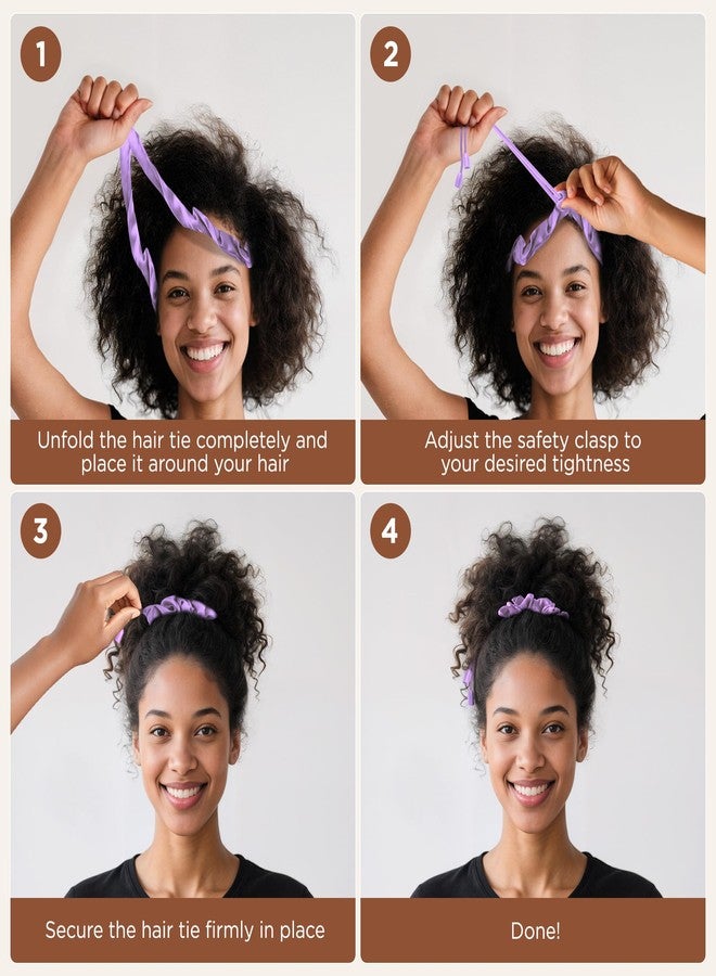 Vane Oak Adjustable Hair Ties, Afro Puff Satin Hair Tie Elastics Non-Slip Soft Adjust Ponytail Holders for Black Women Thick and Nature Style 3Pcs - Image 5