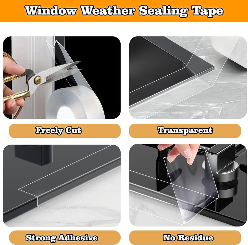 PackYard Transparent Window Weather Sealing Tape 2.76 Inch x 16.5 FT Weather Stripping Residue-Free Clear Window Insulation Caulk for Shower Glass Gaps and Clear Tape Doors Windows Windproof - Image 4