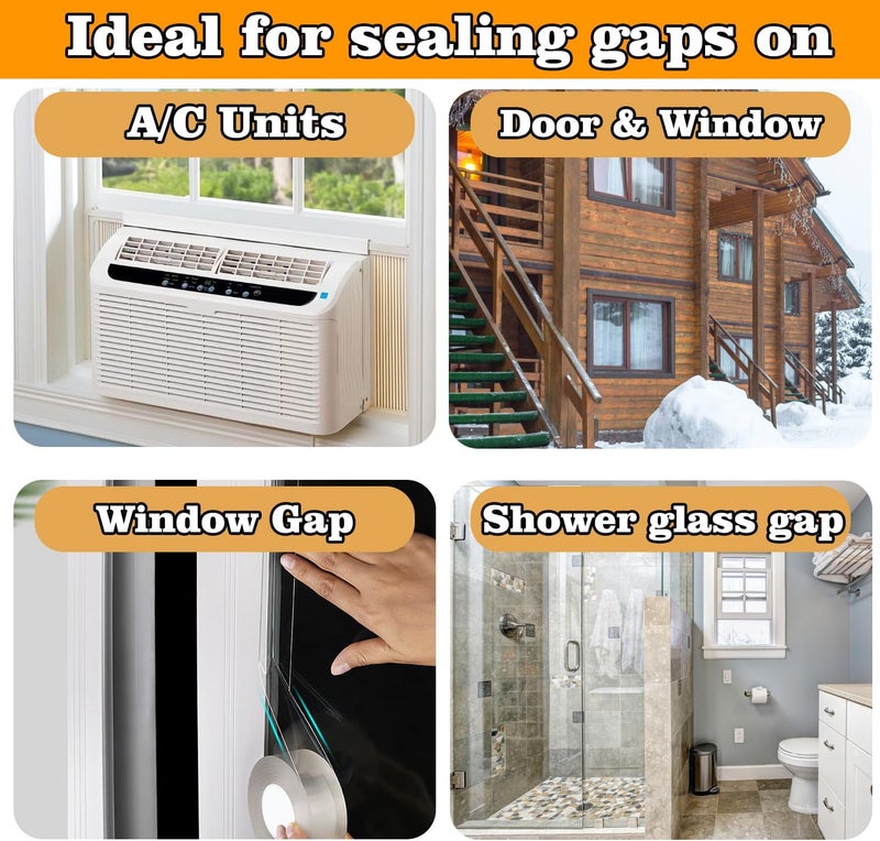 PackYard Transparent Window Weather Sealing Tape 2.76 Inch x 16.5 FT Weather Stripping Residue-Free Clear Window Insulation Caulk for Shower Glass Gaps and Clear Tape Doors Windows Windproof - Image 3