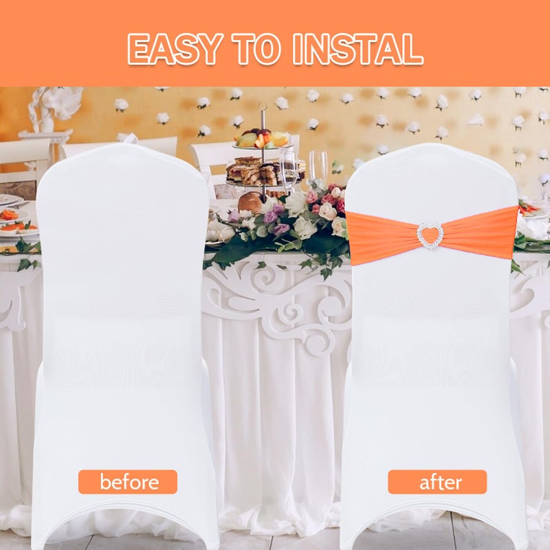 Howhic Pack of 60 Spandex Chair Sashes Bows Stretch Chair Cover Band with Buckle Slider Universal Elastic Chair Ties for Wedding Banquet Party Event Decoration (Orange) - Image 4
