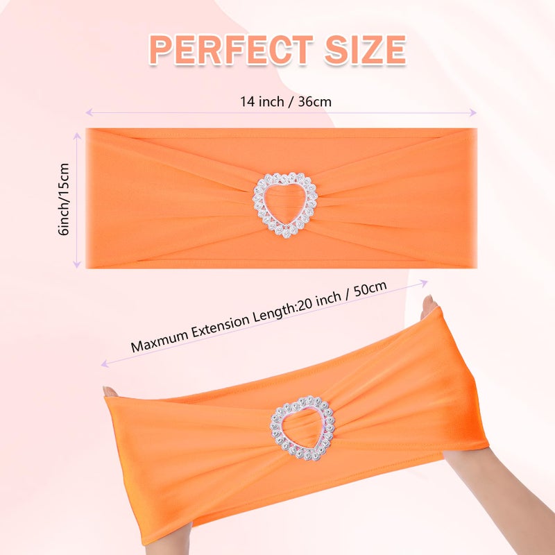 Howhic Pack of 60 Spandex Chair Sashes Bows Stretch Chair Cover Band with Buckle Slider Universal Elastic Chair Ties for Wedding Banquet Party Event Decoration (Orange) - Image 2