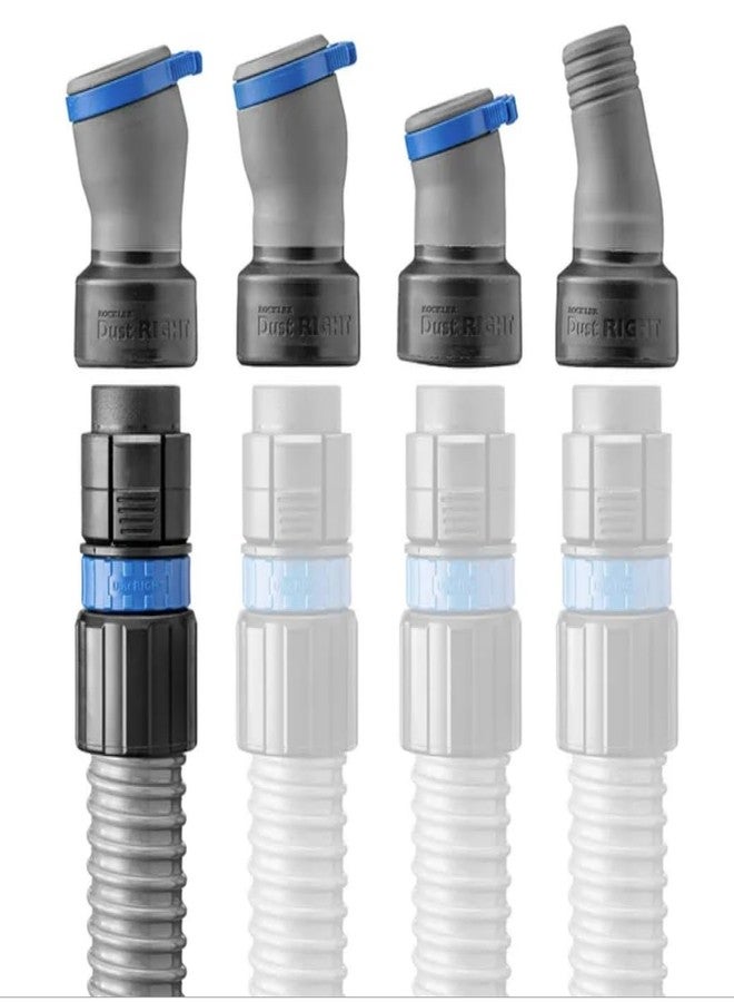 ROCKLER Flexiport Power Tool Hose Kit with Click Connect -Gray 12' Fixed-Length Dust Collection Hose Kit - Dust Collector Accessories w/ 4 Flexiports, Hose Adapter & More -Leak-Free Connection Power Tool Kit - Image 2