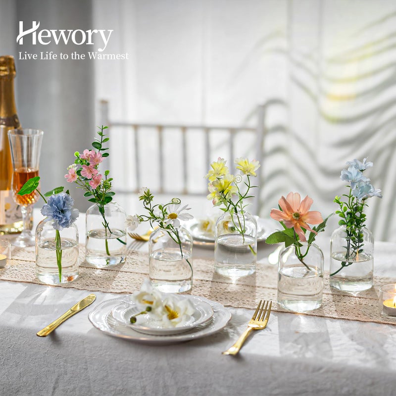 Hewory Glass Bud Vases for Centerpieces: Set of 24 Blown Clear Small Vase Bulk  Mini Cute Flower Vase for Floral Arrangement  Tiny Modern Decorations for Home Wedding Reception Party Event Table Decor - Image 1