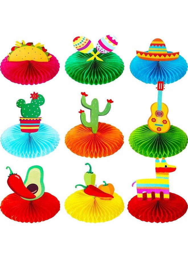 WILLBOND 9 Pieces Fiesta Honeycomb Table Centerpiece 8 Inches Colorful Hanging Paper Fans Cinco De Mayo Table Party Decorations Mexican Theme Centerpiece  - Image 1