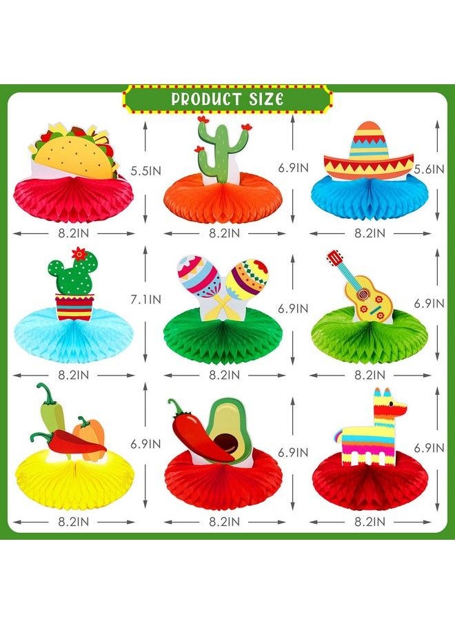 WILLBOND 9 Pieces Fiesta Honeycomb Table Centerpiece 8 Inches Colorful Hanging Paper Fans Cinco De Mayo Table Party Decorations Mexican Theme Centerpiece  - Image 3