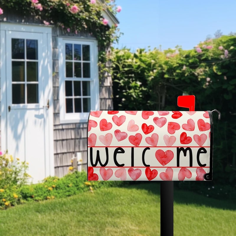 Farg Welcome Valentines Mailbox Cover Magnetic Standard Size 21 x 18 Inch Valentine Mailbox Covers Red Love Heart Decoration Mail Box Post Letter Box Wraps for Home Garden Outdoor Yard Decor - Image 4