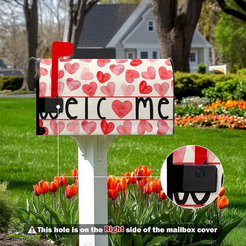 Farg Welcome Valentines Mailbox Cover Magnetic Standard Size 21 x 18 Inch Valentine Mailbox Covers Red Love Heart Decoration Mail Box Post Letter Box Wraps for Home Garden Outdoor Yard Decor - Image 3