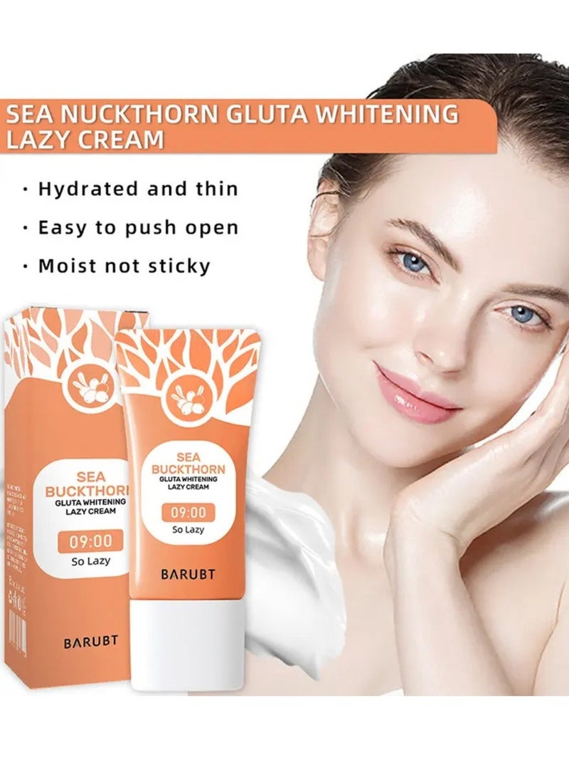 BARUBT Sea Buckthorn Gluta Whitening Lazy Cream 30G Brighten Cover Blemishes Refreshing Non Sticky Brightening Lazy Cream Brighter and Whiter Face and Skin Gel Anti Aging Dark Spot Remover Moisturizer Tone Up Cream - Image 2