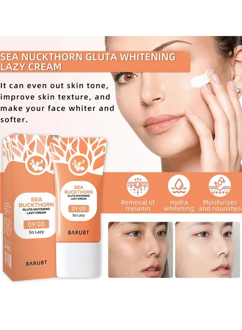 BARUBT Sea Buckthorn Gluta Whitening Lazy Cream 30G Brighten Cover Blemishes Refreshing Non Sticky Brightening Lazy Cream Brighter and Whiter Face and Skin Gel Anti Aging Dark Spot Remover Moisturizer Tone Up Cream - Image 3