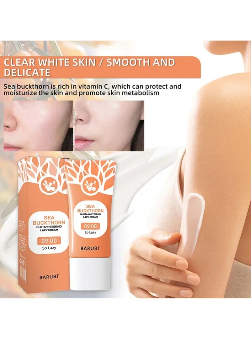 BARUBT Sea Buckthorn Gluta Whitening Lazy Cream 30G Brighten Cover Blemishes Refreshing Non Sticky Brightening Lazy Cream Brighter and Whiter Face and Skin Gel Anti Aging Dark Spot Remover Moisturizer Tone Up Cream - Image 4