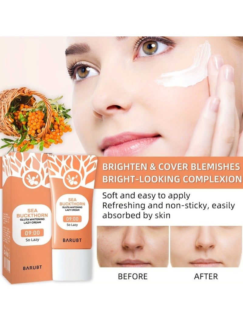 BARUBT Sea Buckthorn Gluta Whitening Lazy Cream 30G Brighten Cover Blemishes Refreshing Non Sticky Brightening Lazy Cream Brighter and Whiter Face and Skin Gel Anti Aging Dark Spot Remover Moisturizer Tone Up Cream - Image 5