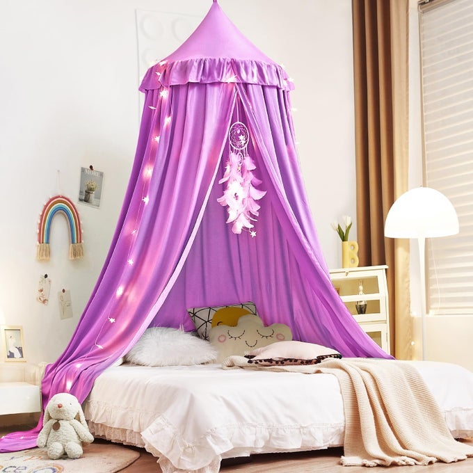 DECOR CANOPY FOR KIDS BED SOFT SMOOTH PLAYING TENT CANOPY GIRLS ROOM DECORATION PRINCESS CASTLE DREAMY MOSQUITO NET BEDDING CHILDREN READING NOOK CANOPIES IN HOME PURPLE