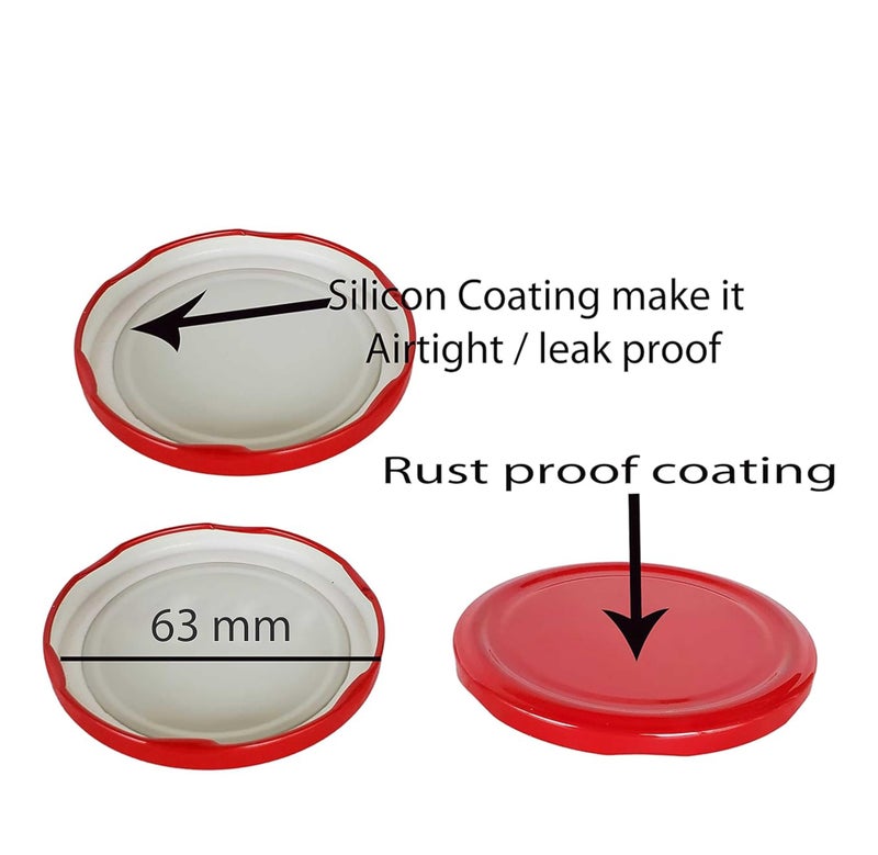 Pure Source India Metal Lug Cap Lid For Glass Jar, 12 Pieces, 63 mm, Red - Image 4