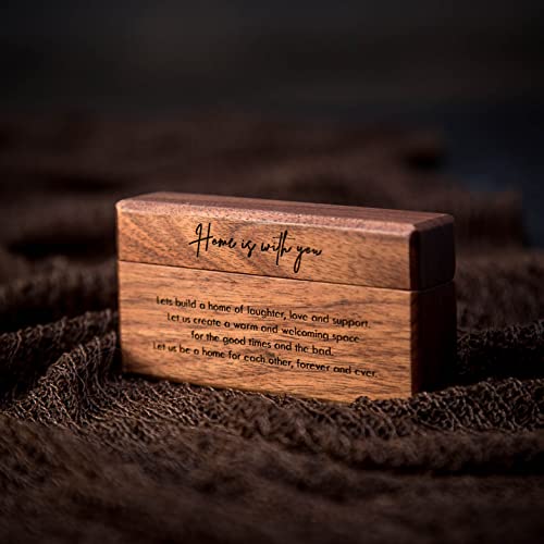 MUUJEE Double Ring Box - Engraved Slim Wooden Ring Case Box for Wedding Ceremony Engagement Proposal Ring Bearer Box - Anniversary Birthday Gift Ideas (Home Is With You) - Image 3
