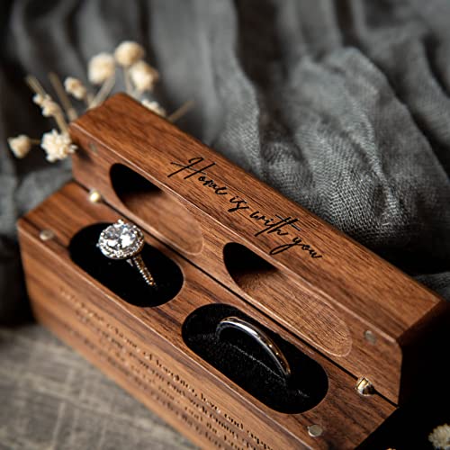 MUUJEE Double Ring Box - Engraved Slim Wooden Ring Case Box for Wedding Ceremony Engagement Proposal Ring Bearer Box - Anniversary Birthday Gift Ideas (Home Is With You) - Image 2