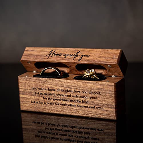 MUUJEE Double Ring Box - Engraved Slim Wooden Ring Case Box for Wedding Ceremony Engagement Proposal Ring Bearer Box - Anniversary Birthday Gift Ideas (Home Is With You) - Image 4