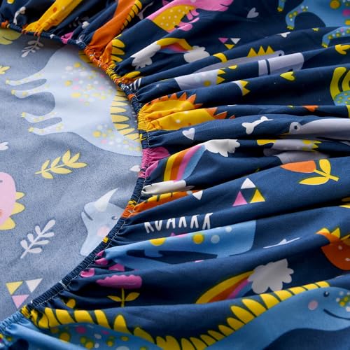 NATURETY Bedding Fitted Sheet with Deep Pocket,Dino Printed Thicken Soft Fabric Bed Sheets (Navy Blue(Dinosaur), Queen) - Image 4