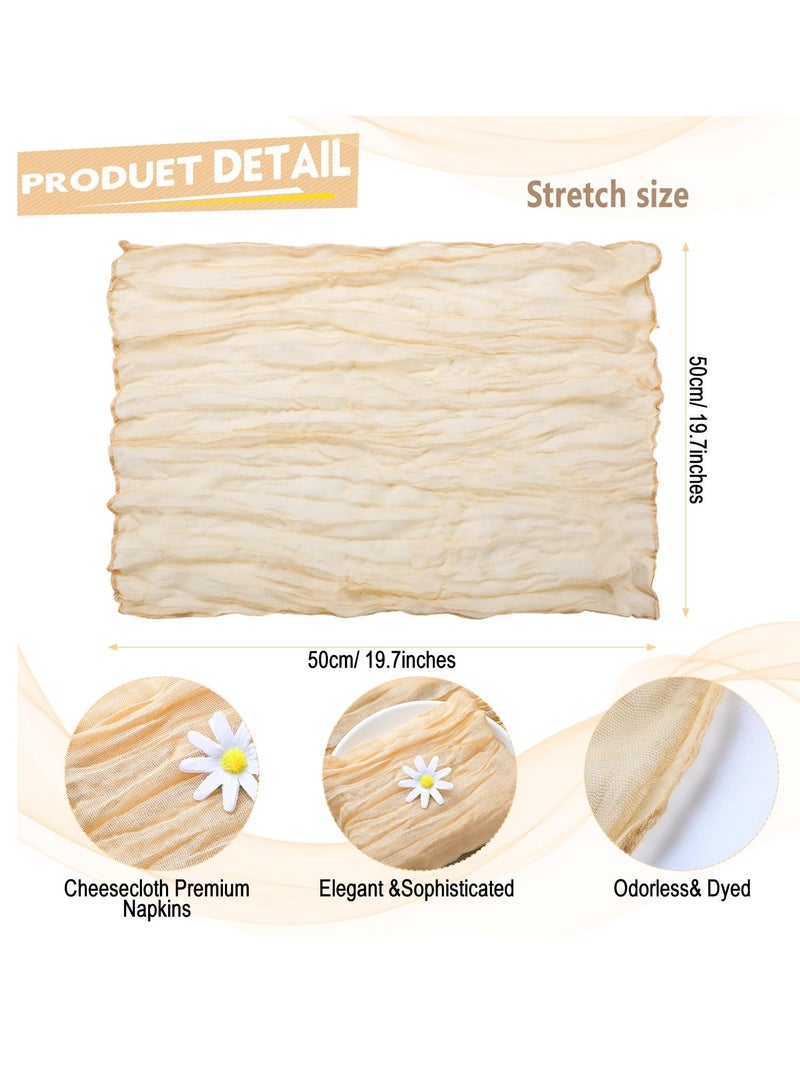 SYOSI 10 Pieces Gauze Cheesecloth Napkins, Wrinkled Dinner Napkins, 19.7 x 19.7 Inch Table Napkins Decorative Cloth Napkins, for Home Wedding Parties Table Decoration Family Everyday Use (Camel) - Image 2