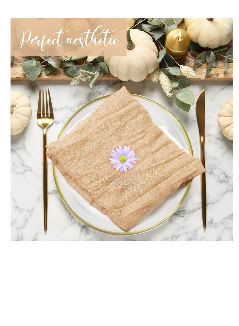 SYOSI 10 Pieces Gauze Cheesecloth Napkins, Wrinkled Dinner Napkins, 19.7 x 19.7 Inch Table Napkins Decorative Cloth Napkins, for Home Wedding Parties Table Decoration Family Everyday Use (Camel) - Image 5