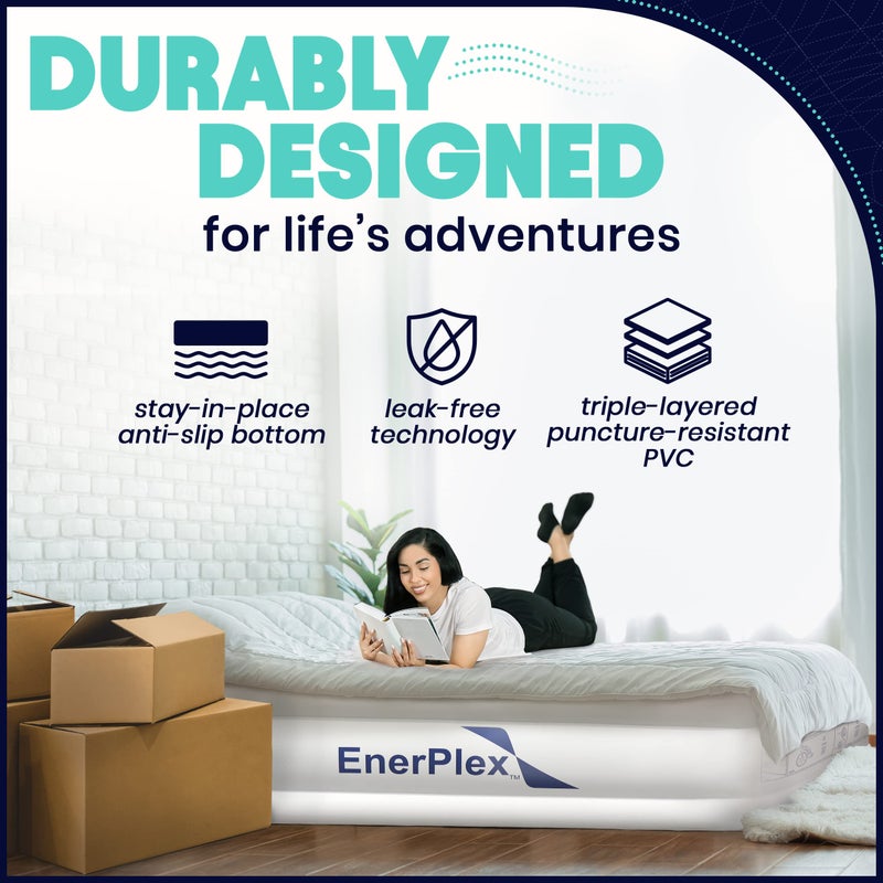 EnerPlex King Air Mattress with Built-in Pump - 18 Inch Double Height Inflatable Mattress for Camping, Home & Portable Travel - Durable Blow Up Bed with Dual Pump - Easy to Inflate/Quick Set Upï»¿ - Image 4