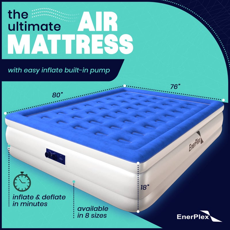 EnerPlex King Air Mattress with Built-in Pump - 18 Inch Double Height Inflatable Mattress for Camping, Home & Portable Travel - Durable Blow Up Bed with Dual Pump - Easy to Inflate/Quick Set Upï»¿ - Image 2