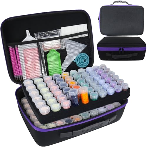 LEIYULY 120 Slots Diamond Art Storage Case with 120 Secure Containers, Diamond Art Pens, Tools, and Portable Bead Storage Boxes - Image 1