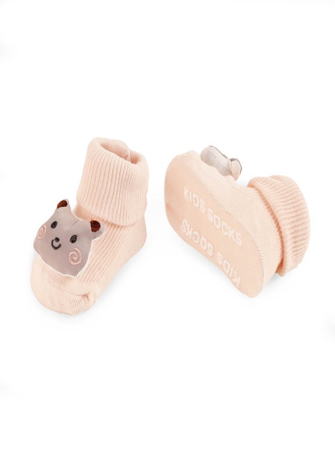 Kicks & Crawl Anti-skid/slip Unicorn and Bear Socks For Baby Boys and Girls Cream/Pink (Pack of 2) - 0-9M - Image 3