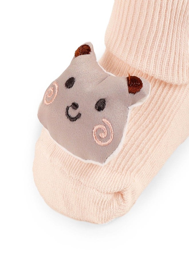 Kicks & Crawl Anti-skid/slip Unicorn and Bear Socks For Baby Boys and Girls Cream/Pink (Pack of 2) - 0-9M - Image 4