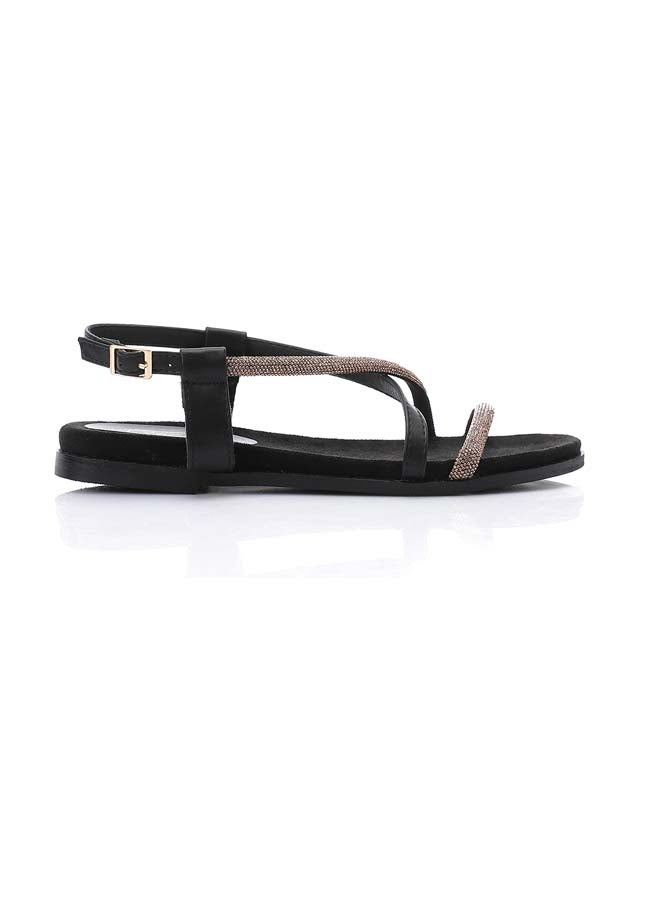 Strap Design Leather Sandals - Black