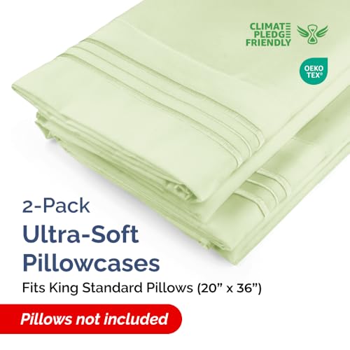 CGK Unlimited King Standard Pillow Cases Set of 2 UltraSoft Hotel Quality Pillowcase Covers Comfy Cozy Fade Free Wrinkle Resistant Machine Washable Pillow Protectors 2 Piece Set Light Sage Green - Image 3