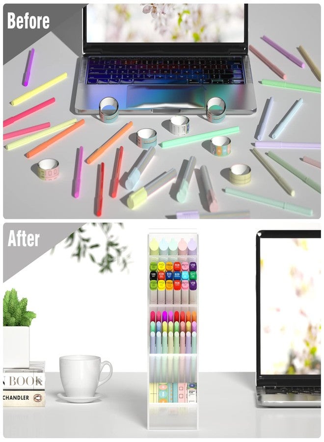 Asten Pen Holder, Pencil Holder for Desk, Pen Organizer for Office, School, Desktop, Large Capacity Pen Storage Organizer with 5 Compartment for Pens, Markers, Makeup Brush, Cosmetics (Clear, 1 Pack) - Image 4
