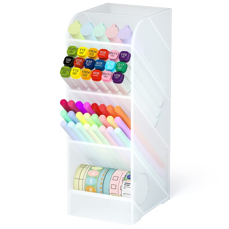Asten Pen Holder, Pencil Holder for Desk, Pen Organizer for Office, School, Desktop, Large Capacity Pen Storage Organizer with 5 Compartment for Pens, Markers, Makeup Brush, Cosmetics (Clear, 1 Pack) - Image 1