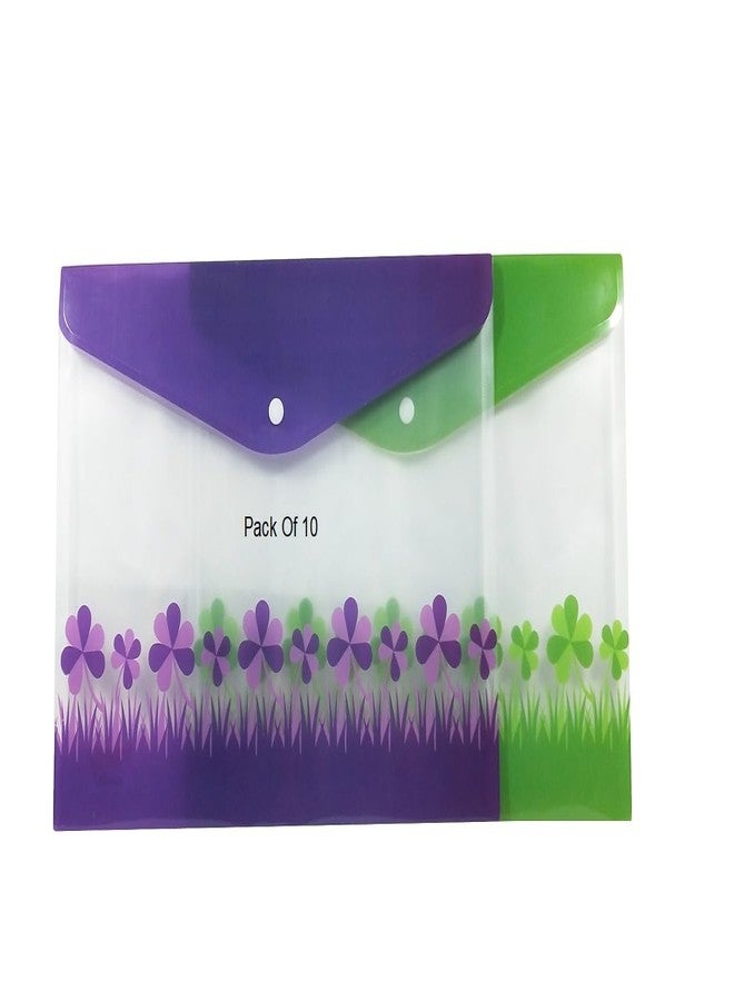 Shining Zon Document Button File Folder A4 FS Legal Size Document Holder Certificates Folder Plastic My Clear Bag Envelope Storage (Pack of 10 Multicolour) - Image 1