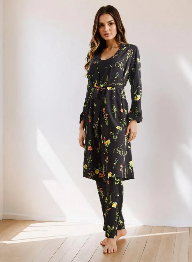 سبلاش فيڤ طقم روب وبيجامة بطبعة زهور شاملة