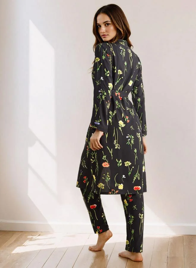 سبلاش فيڤ طقم روب وبيجامة بطبعة زهور شاملة