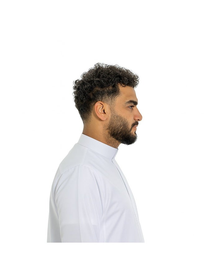 Lebbson Men's Thobe with Regular Zipper, White, Premium - Image 3